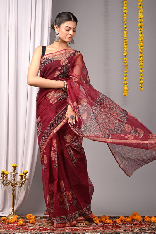 Hand Block Printing Saree on Kota Silk
