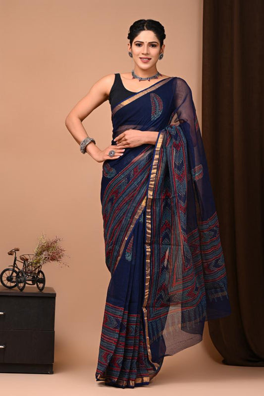 Hand Block Printing Saree on Kota Silk
