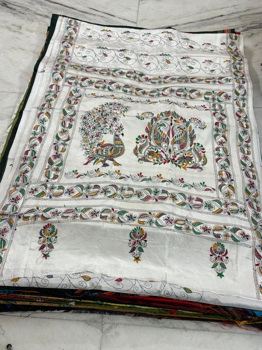 Blended Bangalore Silk Hand Crafted Kantha Stitch Saree
