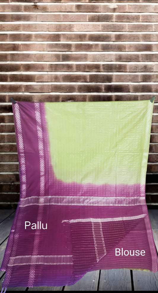 Mini Checks Kota Silk Saree With Hand Shibori