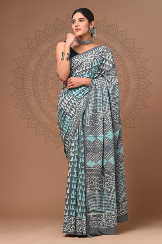 Hand Block Printing Saree with Miscellaneous Dyes