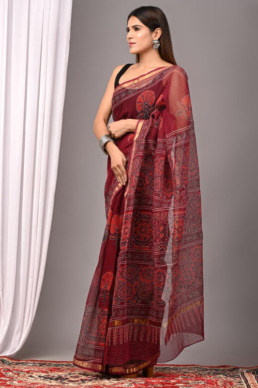 Hand Block Printing Saree on Kota Silk