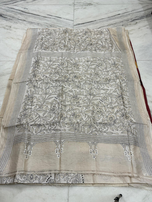 Pure Gachhi Tussar Handicrafts Kantha Stitch Saree