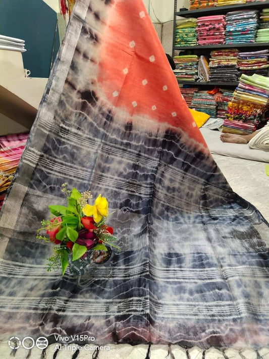 Handcrafted Shibori & Bandhani Technique Saree