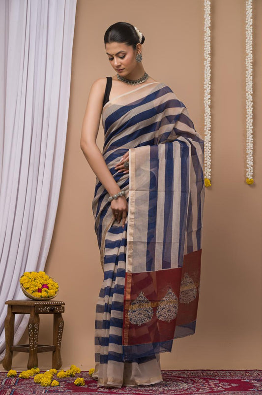 Hand Block Printing Saree on Kota Silk