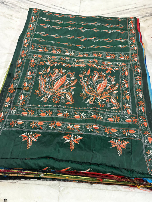 Blended Bangalore Silk Hand Crafted Kantha Stitch Saree