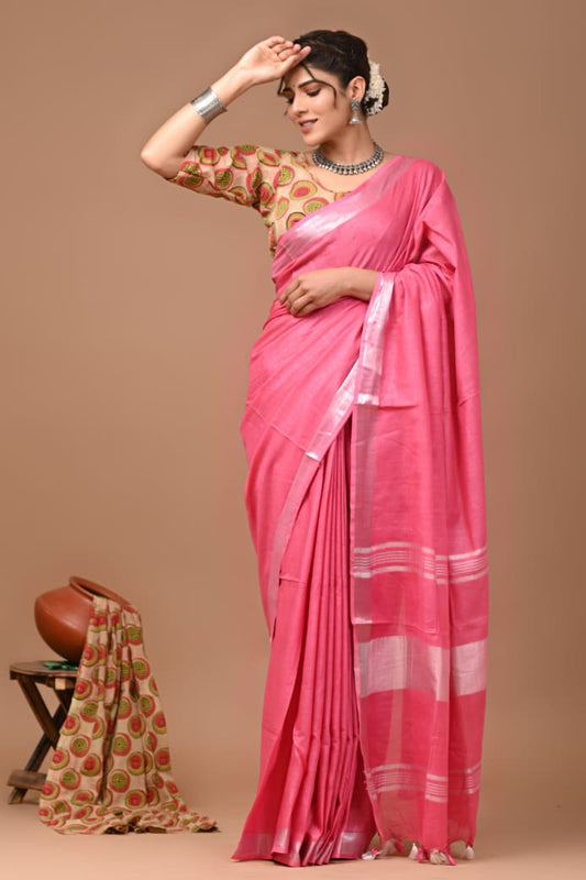Plain Dye Silk Blended Saree