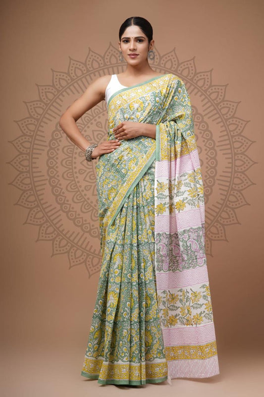 Hand Block Printing Saree with Miscellaneous Dyes