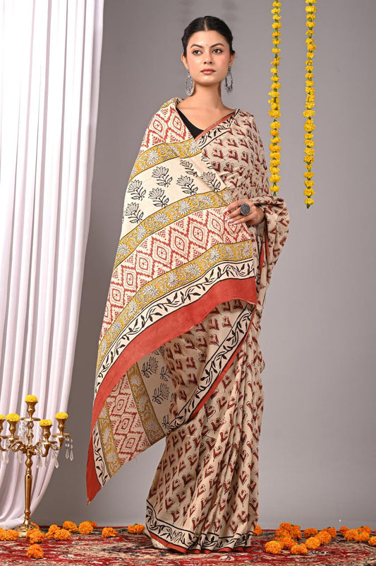 Hand Block Printing Saree with Miscellaneous Dyes