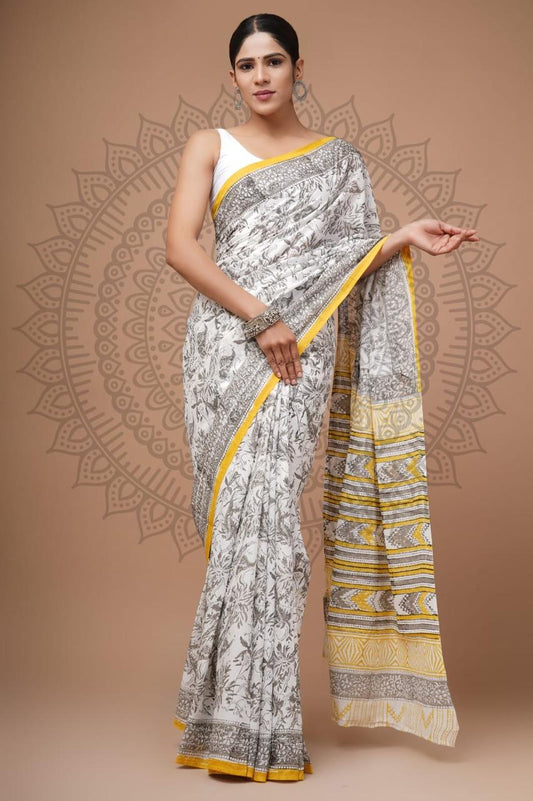 Hand Block Printing Saree with Miscellaneous Dyes