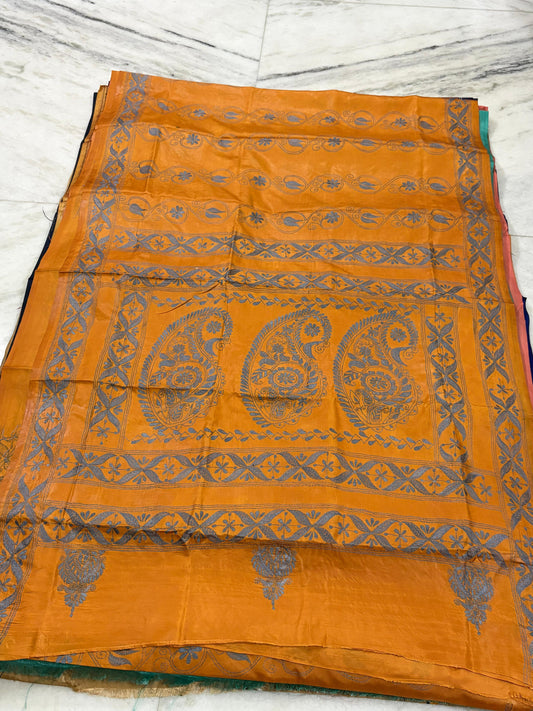 Blended Murshidabad Silk Hand Crafted Kantha Stitch Saree