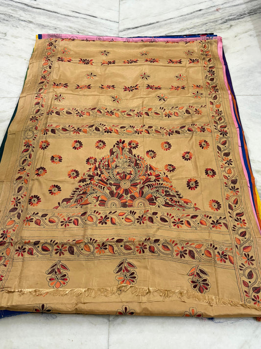 Blended Murshidabad Silk Hand Crafted Kantha Stitch Saree