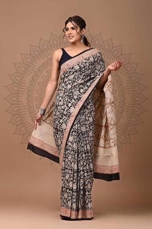 Hand Block Printing Saree with Miscellaneous Dyes