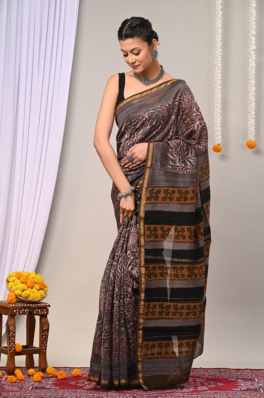 Hand Block Print Saree on Chanderi Silk