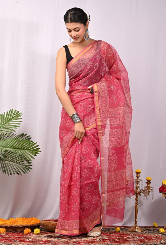 Hand Block Printing Saree on Kota Silk