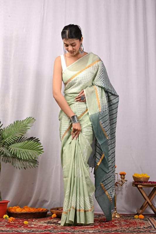 Assam Silk Saree with Hand Block Printing Craft