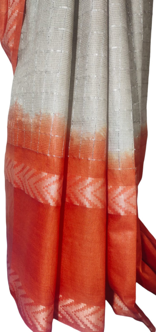Mini Checks Kota Silk Saree With Hand Shibori