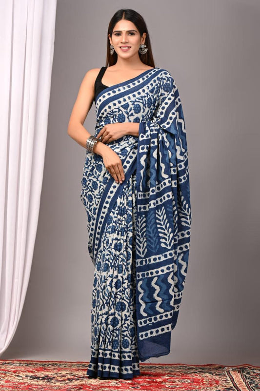 Hand Block Printing Saree with Indigo Dyes