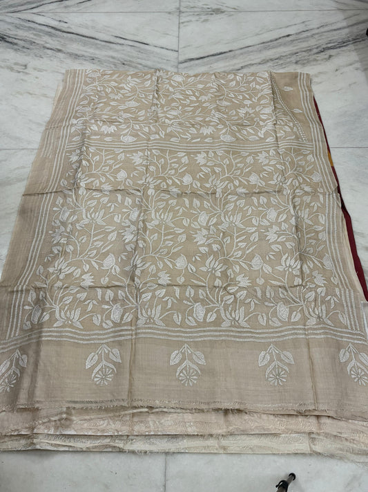 Pure Gachhi Tussar Handicrafts Kantha Stitch Saree