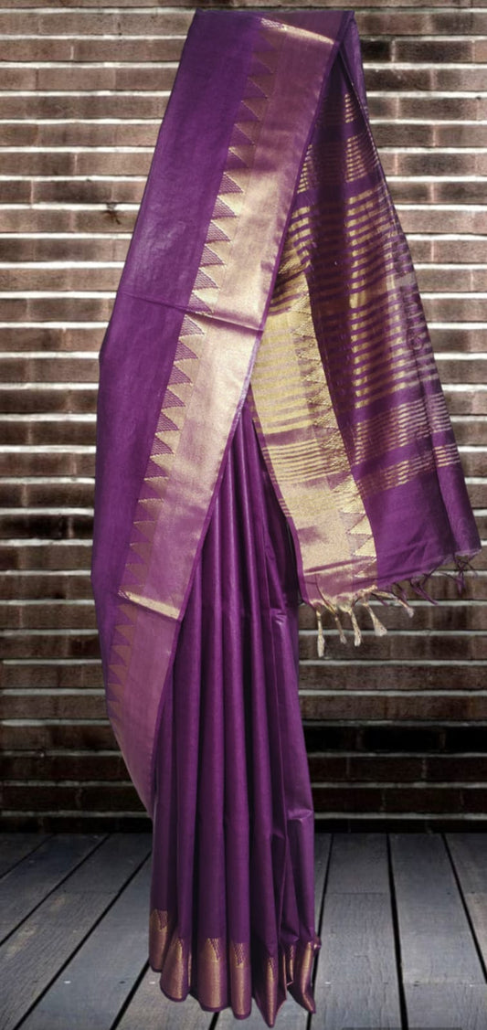 Temple Border Silk Blended Saree