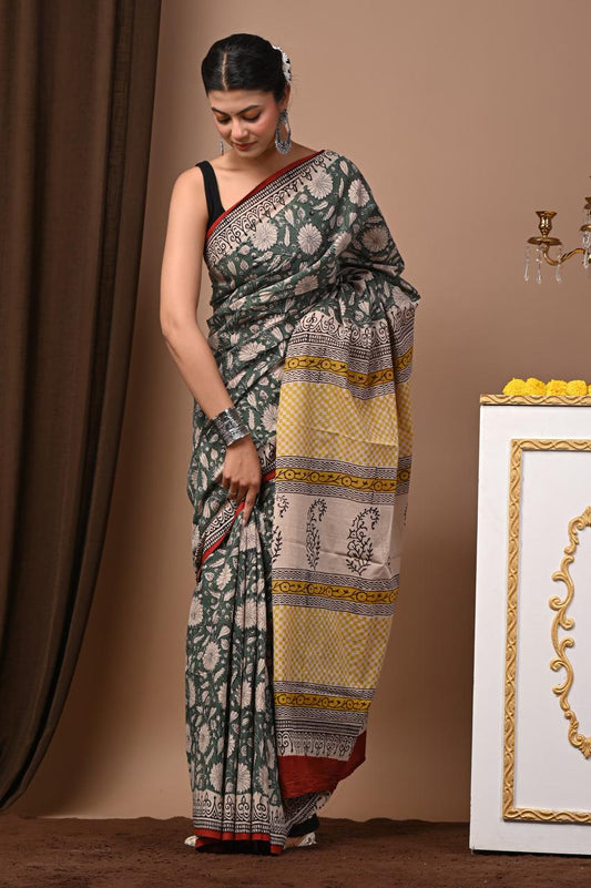 Hand Block Printing Saree with Miscellaneous Dyes