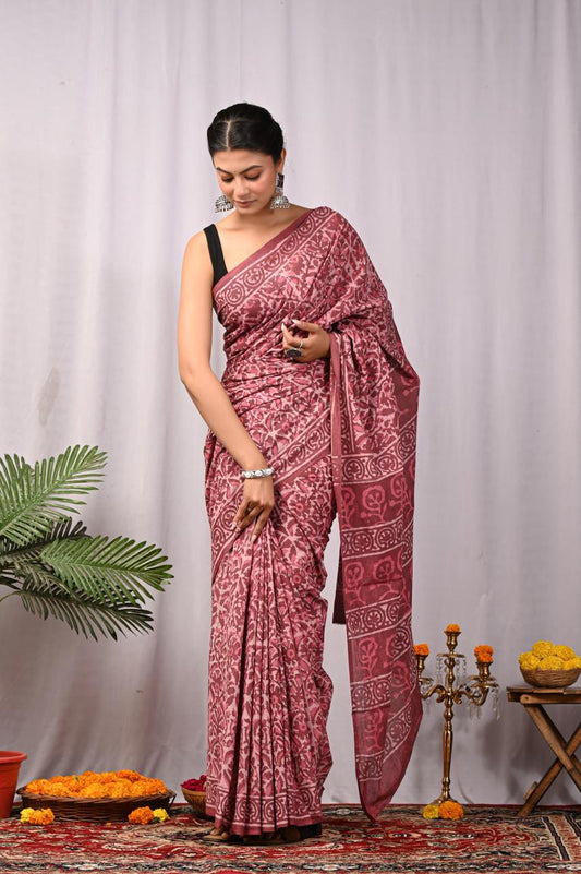 Hand Block Printing Saree with Miscellaneous Dyes