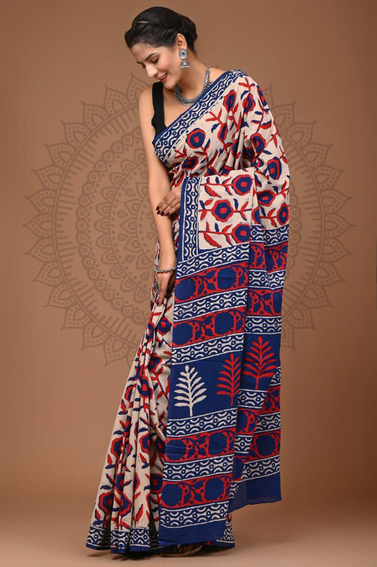 Hand Block Printing Saree with Miscellaneous Dyes