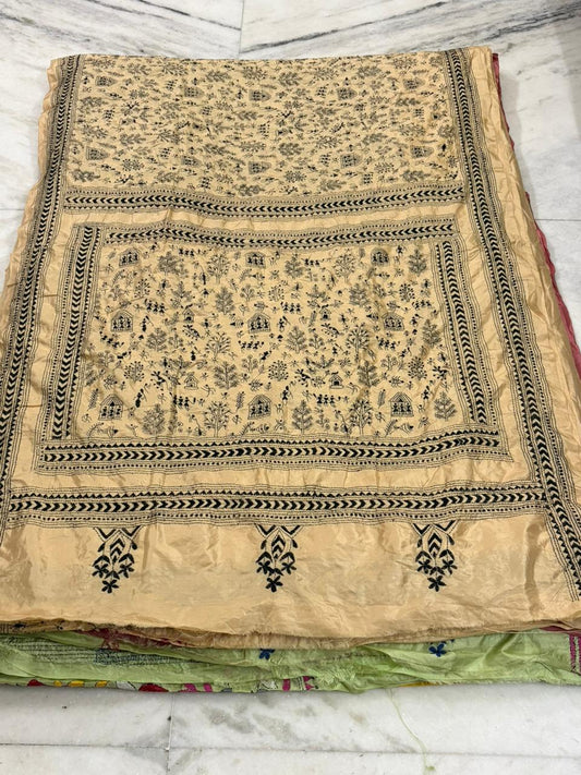 Pure Bangalore Silk Hand Crafted Kantha Stitch Saree