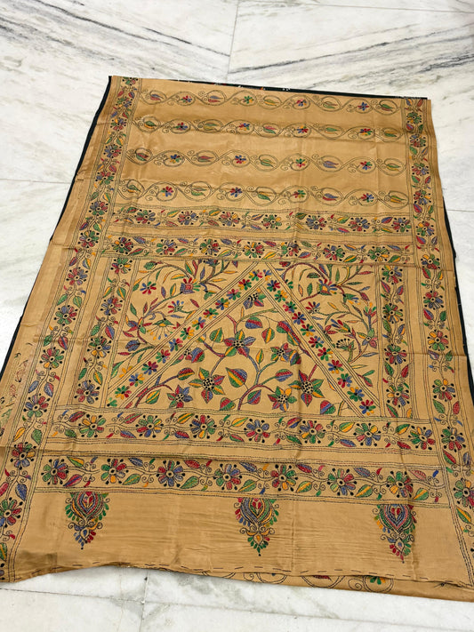 Blended Murshidabad Silk Hand Crafted Kantha Stitch Saree