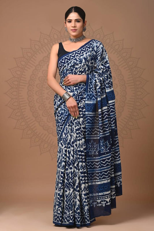 Hand Block Printing Saree with Indigo Dyes