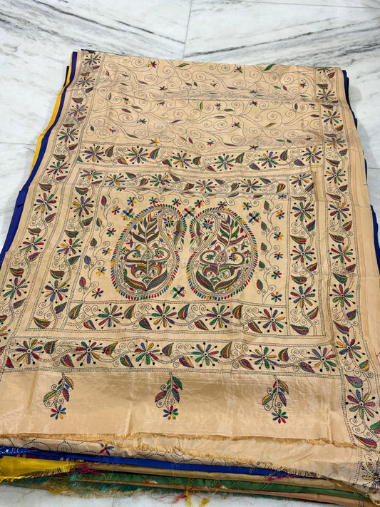 Blended Murshidabad Silk Hand Crafted Kantha Stitch Saree