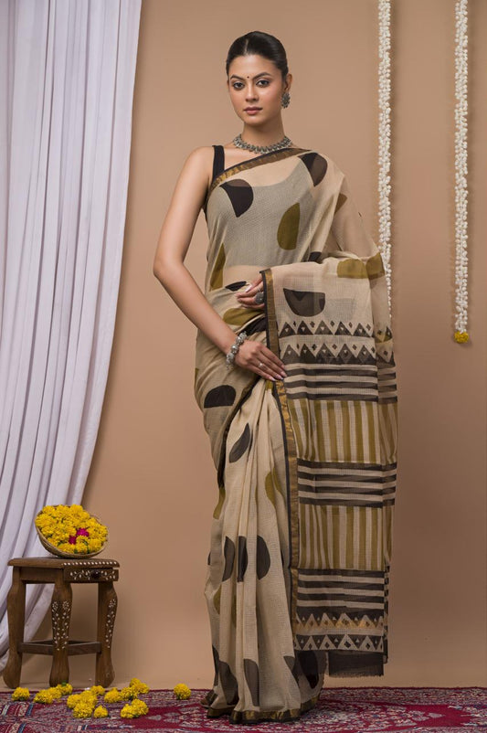 Hand Block Printing Saree on Kota Silk