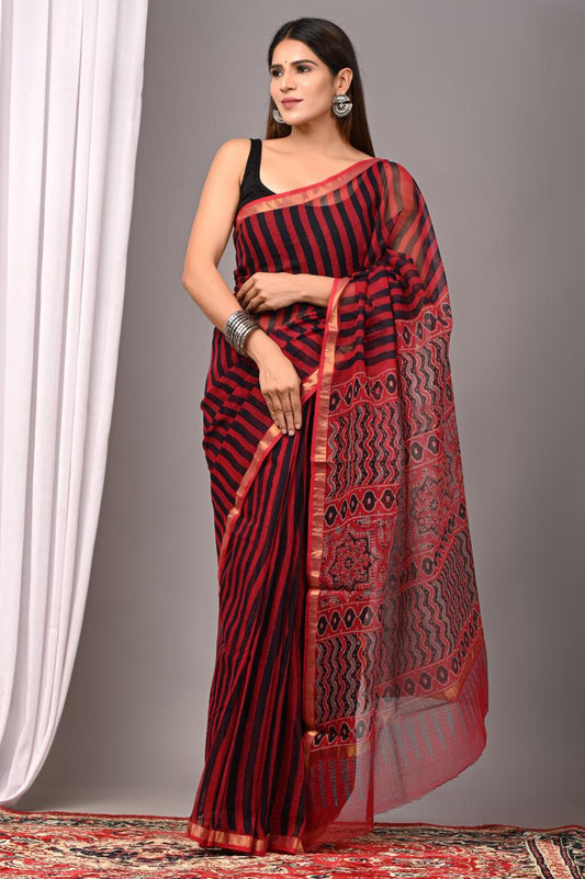Hand Block Printing Saree on Kota Silk