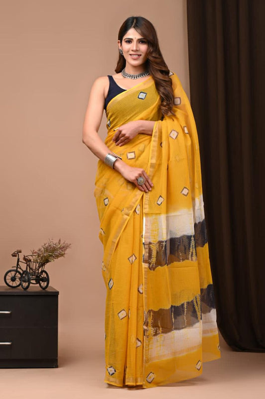 Hand Block Printing Saree on Kota Silk