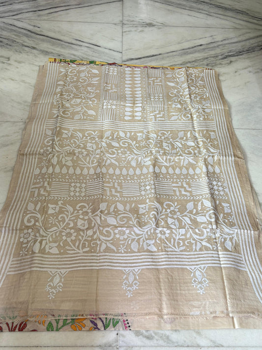 Pure Gachhi Tussar Handicrafts Kantha Stitch Saree