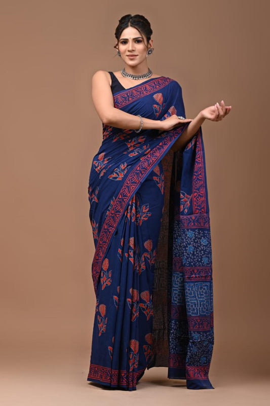 Hand Block Printing Saree with Miscellaneous Dyes