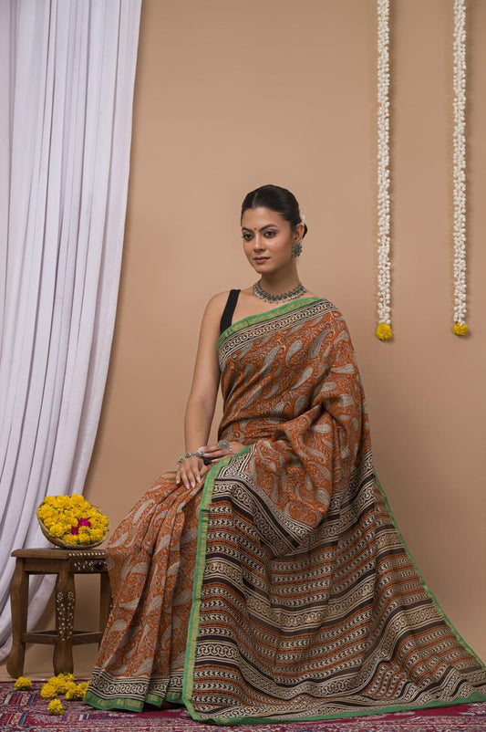 Hand Block Print Saree on Chanderi Silk