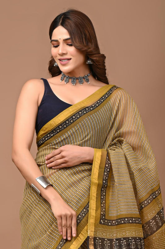 Hand Block Printing Saree on Kota Silk