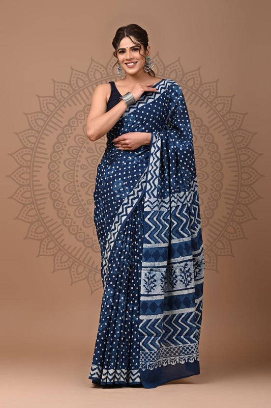 Hand Block Printing Saree with Indigo Dyes