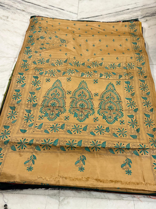 Blended Bangalore Silk Hand Crafted Kantha Stitch Saree