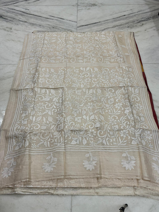 Pure Gachhi Tussar Handicrafts Kantha Stitch Saree