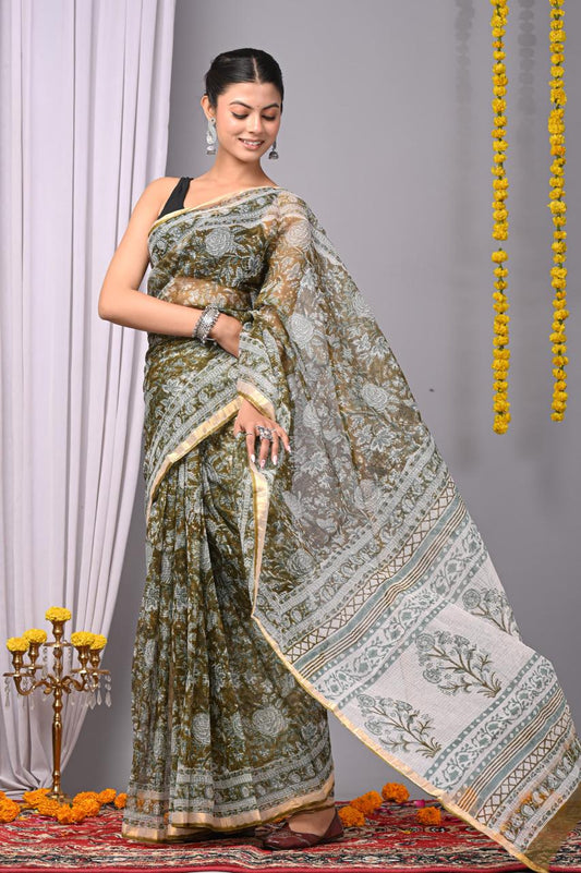 Hand Block Printing Saree on Kota Silk