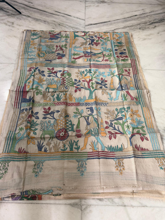 Pure Gachhi Tussar Handicrafts Kantha Stitch Saree