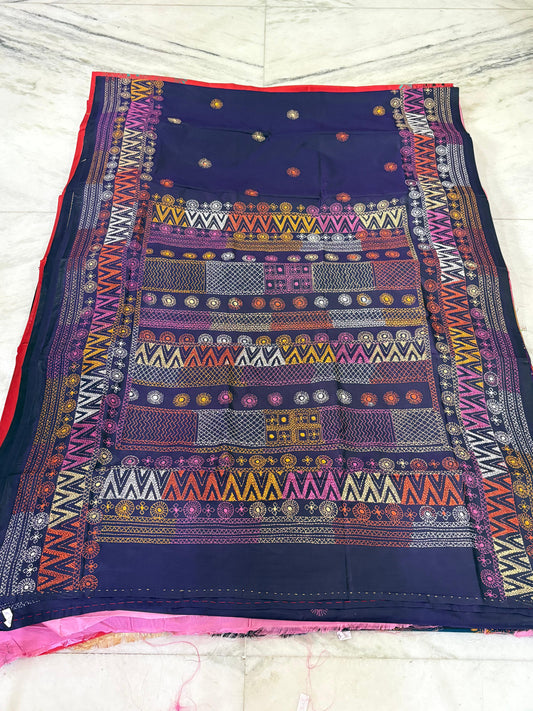 Lambani Hand Crafted Kantha Stitch Saree