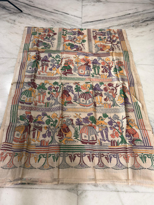 Pure Gachhi Tussar Handicrafts Kantha Stitch Saree