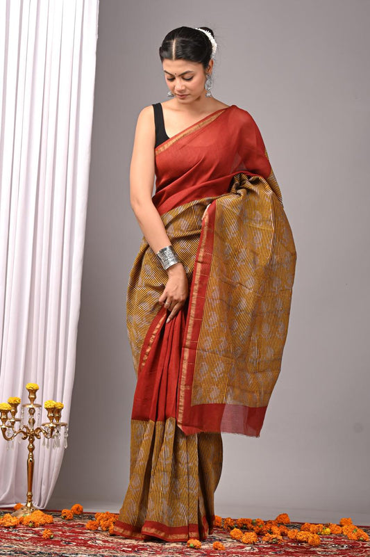 Hand Block Print Saree on Chanderi Silk