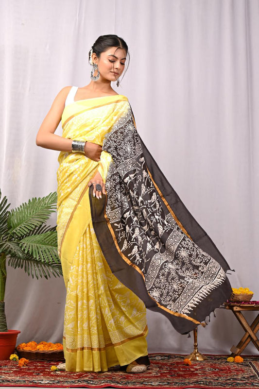 Assam Silk Saree with Hand Block Printing Craft