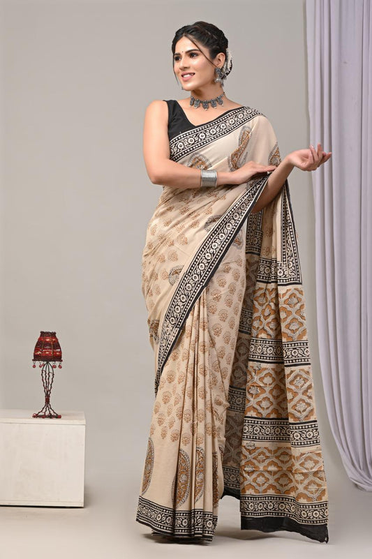 Hand Block Printing Saree with Miscellaneous Dyes