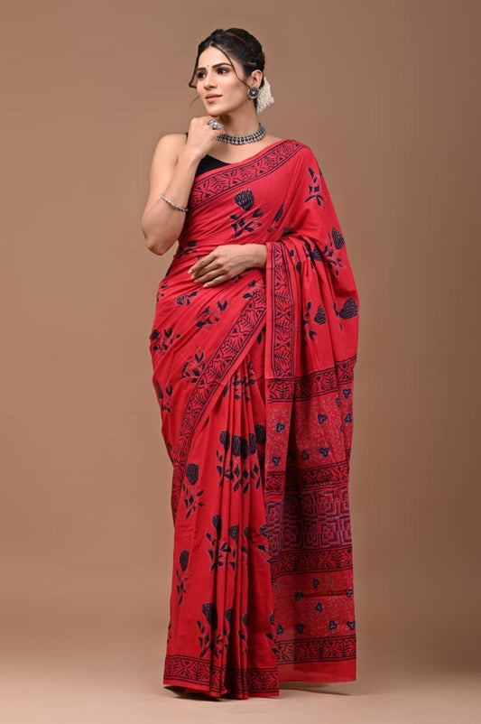 Hand Block Printing Saree with Miscellaneous Dyes