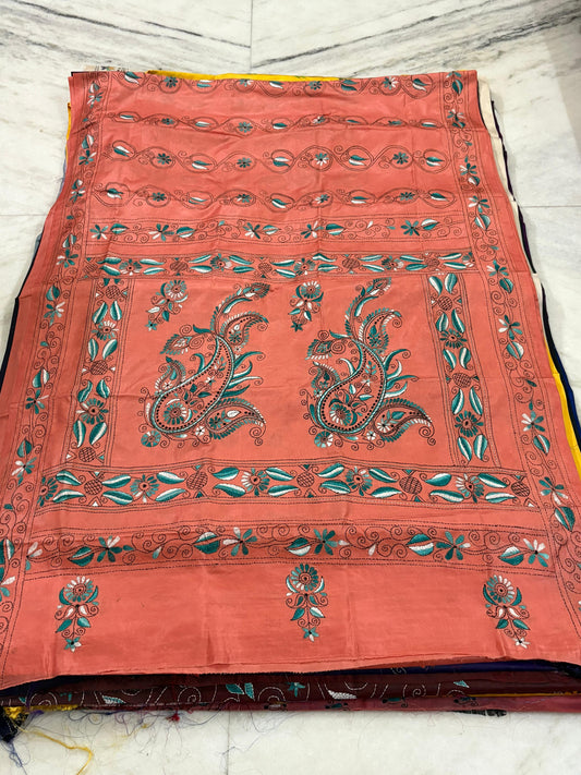 Blended Murshidabad Silk Hand Crafted Kantha Stitch Saree